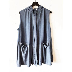 LOGO Lounge Blue Open Front Sleeveless Tunic Tank Vest w/ Pockets L